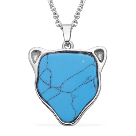 🐆 Leopard Pendant + 20" Necklace + Bracelet, Blue Howlite. - Picture 3 of 6